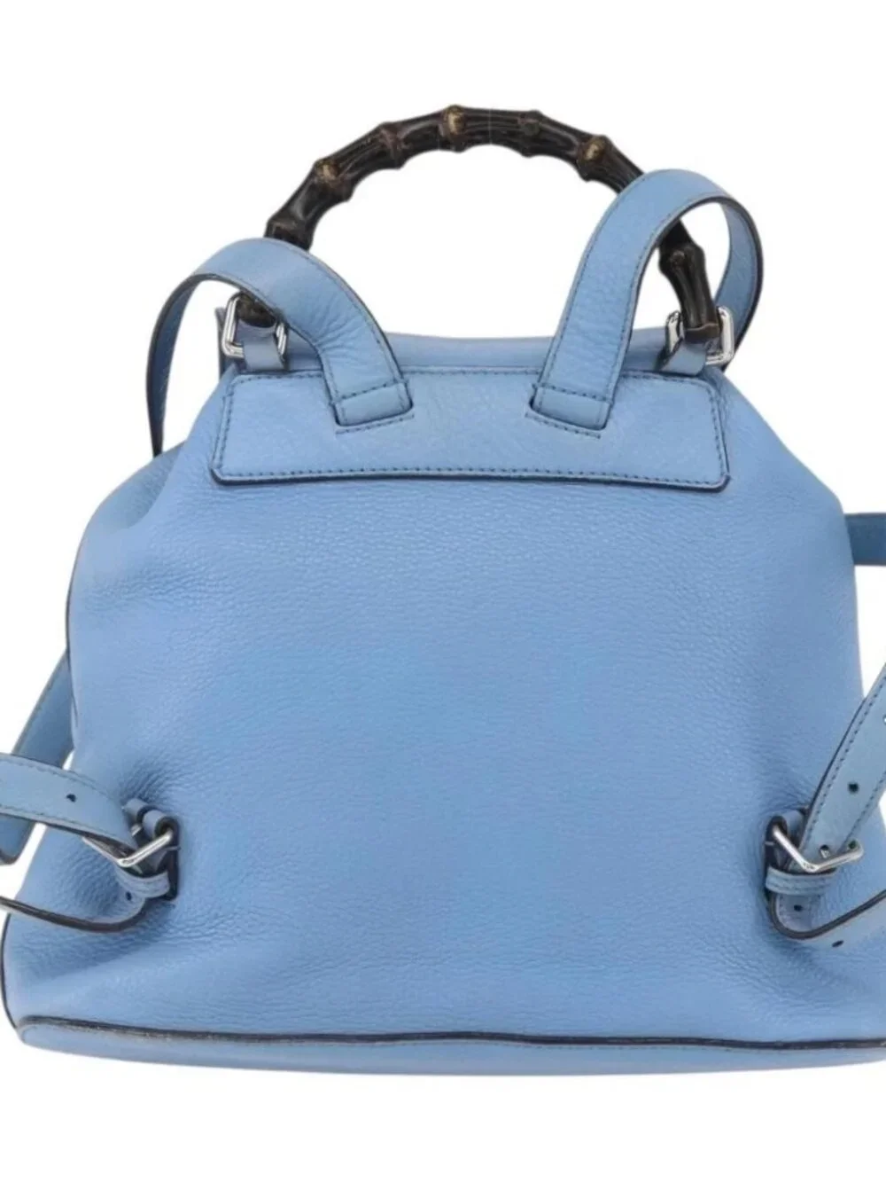 GUCCI Bamboo Backpack Leather Light Blue Silver 370833 Auth BA9273V